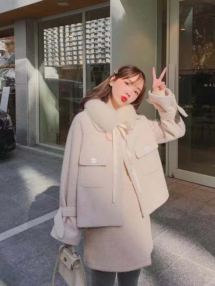 女神范套裝冬季新款名媛氣質俏皮洋氣水貂絨網紅套裝裙